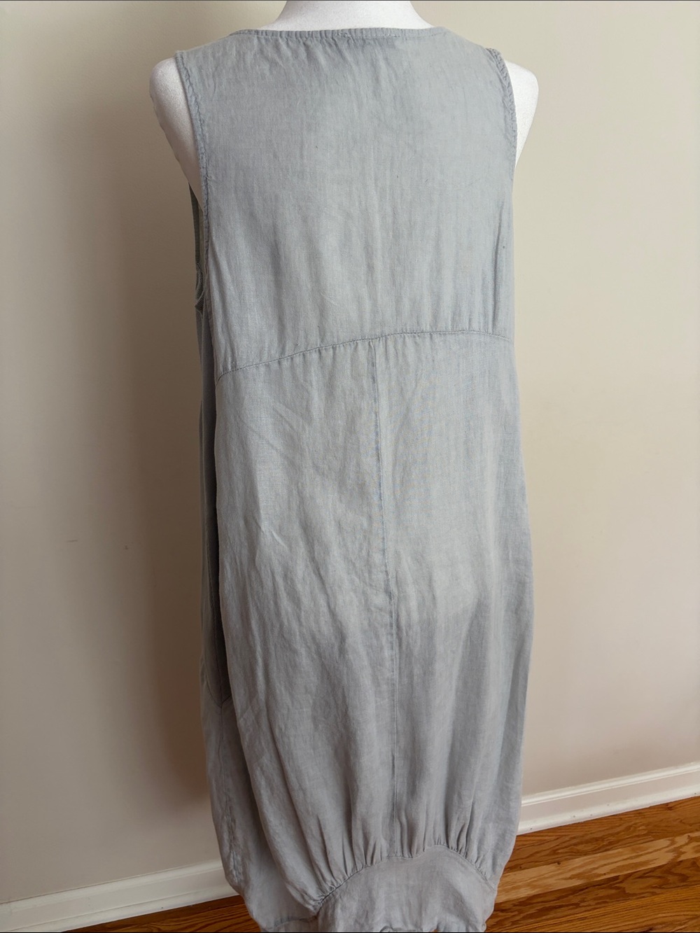 100% Linen Sleeveless Light Gray Maxi Dress with Side Pockets-Great Condition - Picture 6 of 11